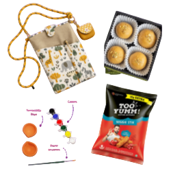 Silver Diwali combo with sling bag, snacks, sweets and diya kit