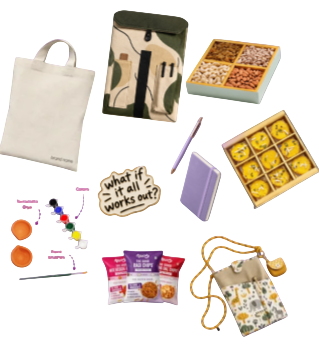 Diamond Diwali combo with laptop sleeve, sling bag, dry fruits, sweets and gifts