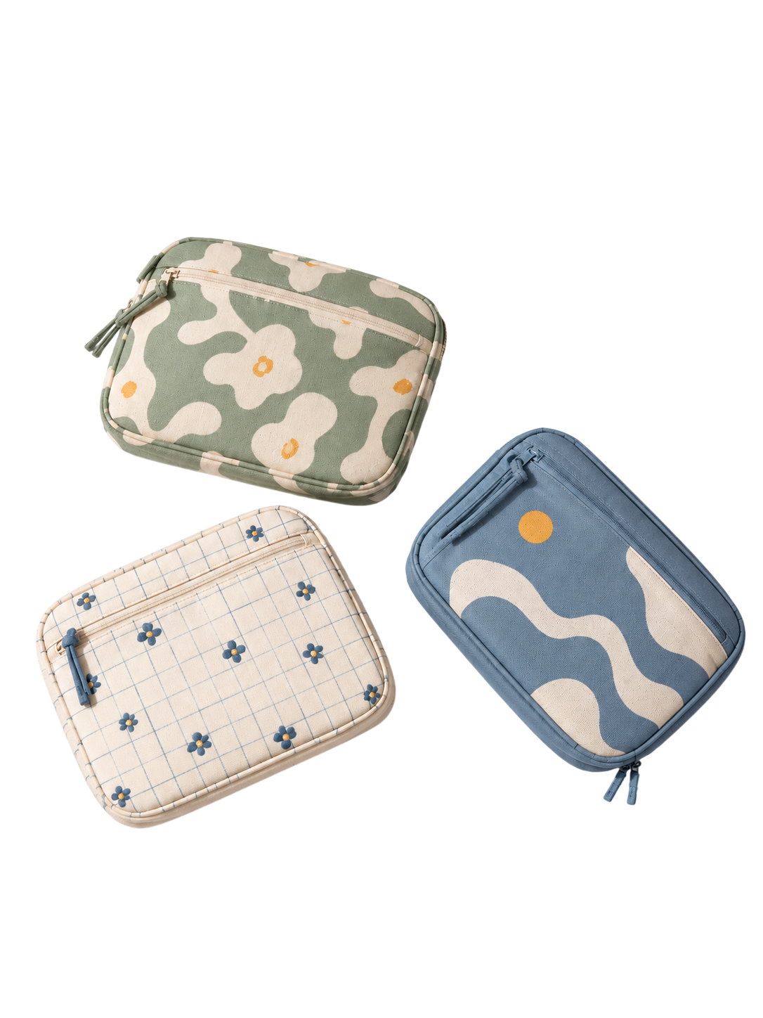 Tech pouches in different patterns